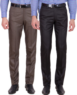 Tiger Grid Slim Fit Men's Multicolor Trousers, Black;brown