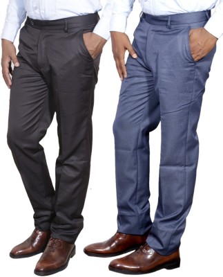 IndiWeaves Regular Fit Men Brown, Grey Trousers