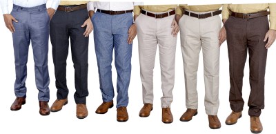 IndiWeaves Regular Fit Men White, Blue, Brown, Grey Trousers