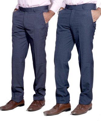 IndiWeaves Regular Fit Men Blue, Grey Trousers