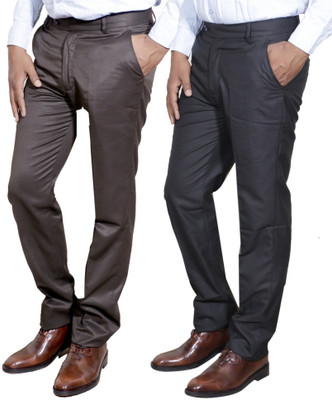IndiWeaves Regular Fit Men Brown, Black Trousers