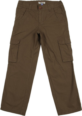 

People Regular Fit Boys Brown Trousers, Dark rinse with khakhi tint