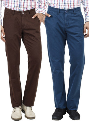 

Uber Urban Chinos Regular Fit Men's Dark Blue, Brown Trousers, Cadbory;cobalt blue