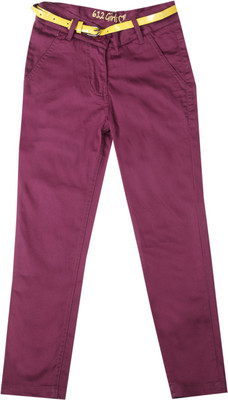 

612 League Regular Fit Girls Purple Trousers, Burgundy
