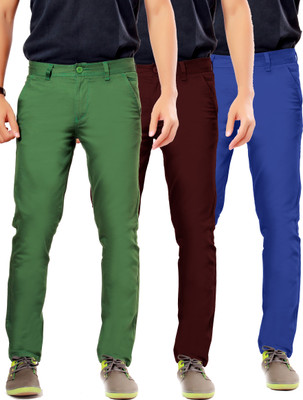

Uber Urban Slim Fit Men's Green, Maroon, Blue Trousers, Blue;green;maroon