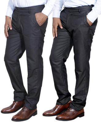 IndiWeaves Regular Fit Men Black Trousers