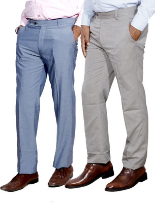 IndiWeaves Regular Fit Men White, Blue Trousers