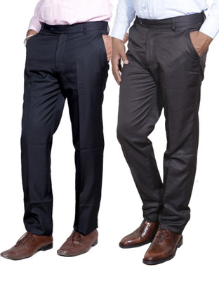 IndiWeaves Regular Fit Men Brown, Black Trousers