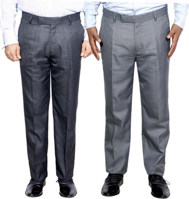 IndiWeaves Regular Fit Men Blue, Grey Trousers