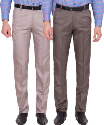 

Tiger Grid Slim Fit Men's Multicolor Trousers, Dark brown;light grey