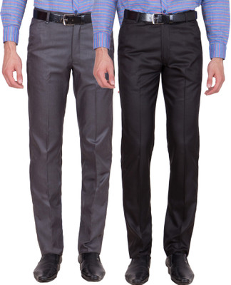 

Tiger Grid Slim Fit Men's Multicolor Trousers, Black;dark grey
