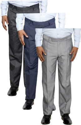 IndiWeaves Regular Fit Men Blue, Grey Trousers