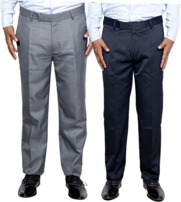 IndiWeaves Regular Fit Men Blue, Black Trousers