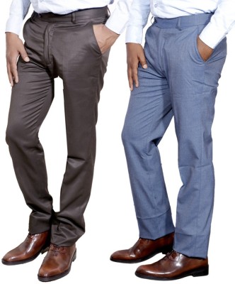 IndiWeaves Regular Fit Men Brown, Grey Trousers