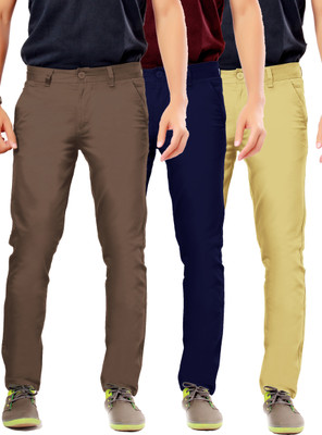 Uber Urban Rocky Slim Fit Men's Brown, Blue, Beige Trousers, Beige;blue;brown