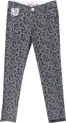 

612 League Slim Fit Girls Multicolor Trousers, Navy