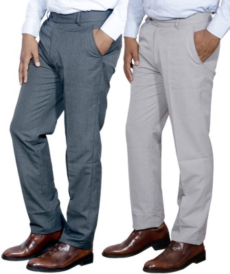 IndiWeaves Regular Fit Men White, Grey Trousers