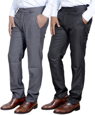 IndiWeaves Regular Fit Men Black, Grey Trousers