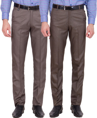

Tiger Grid Slim Fit Men's Multicolor Trousers, Brown;dark brown