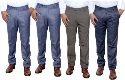 IndiWeaves Regular Fit Men Brown, Blue, Grey Trousers