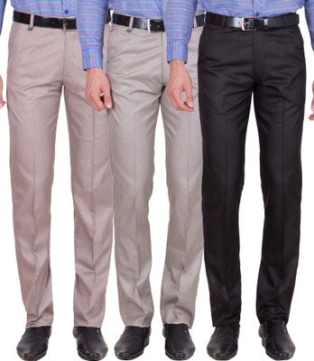 

Tiger Grid Slim Fit Men's Multicolor Trousers, Black;light brown;light grey
