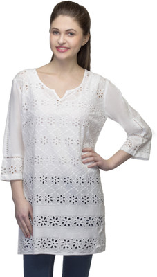 

One Femme Embroidered Women Tunic, White 01