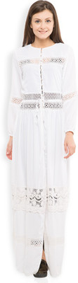 Tokyo Talkies Casual 3/4 Sleeve Self Design Women White Top