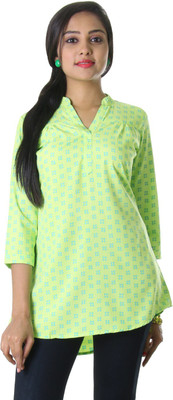 Estyle Casual 3/4 Sleeve Printed Women Green Top
