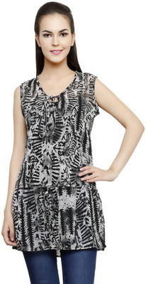 Anekaant Casual Sleeveless Printed Women White, Black Top