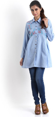 

Kasturi-B Swadeshi Karigari Embroidered Women's Tunic, Light lemon