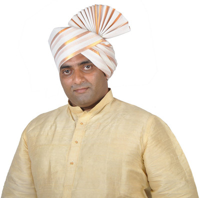 eKolhapuri Golden Broad Lining Polyester Kolhapuri Pheta (Turban) Striped Pagri