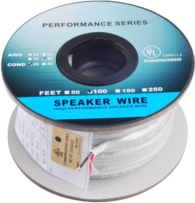 

C&E TV-out Cable 100 Feet 18AWG CL2 Rated 2-Conductor Loud Speaker Cable (For In-Wall Installation)(White, For Home Theater, 30.48 m)