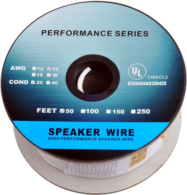 

C&E TV-out Cable 50 Feet 14AWG CL2 Rated 2-Conductor Loud Speaker Cable (For In-Wall Installation)(White, For Home Theater, 15.24 m)