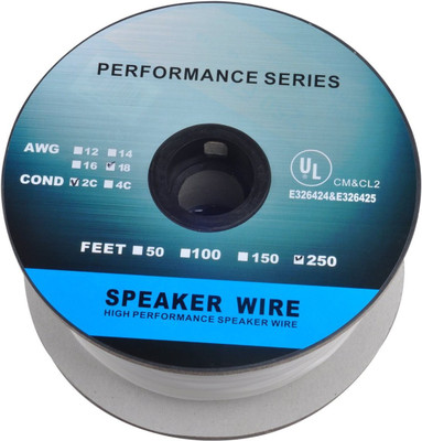 

C&E TV-out Cable 250 Feet 18AWG CL2 Rated 2-Conductor Loud Speaker Cable (For In-Wall Installation)(White, For Home Theater)