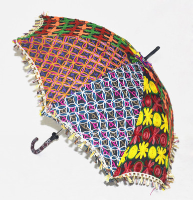 

Lal Haveli Jaipuri Hand Embroidery Work Ethnic Cotton Umbrella(Black)
