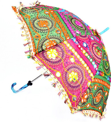 

Lal Haveli Womens Cotton Parasol Rajasthani Embroidery Design Sun Umbrella(Multicolor)