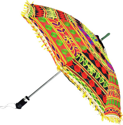 

Lal Haveli Handmade Embroidered Cotton Single Fold Summer Umbrella(Multicolor)