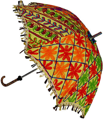

Lal Haveli Colorful Embroidery Design One Fold Cotton Summer Umbrella(Yellow)
