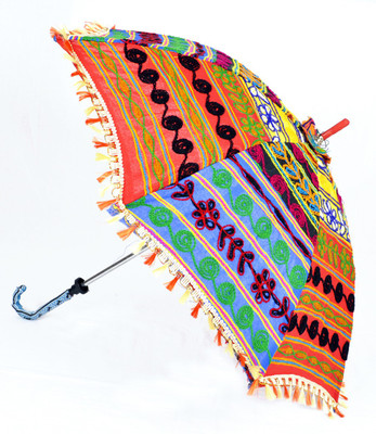 

Lal Haveli Womens Fashionable Cotton Parasol Rajasthani Embroidery Design Summer Umbrella(Multicolor)