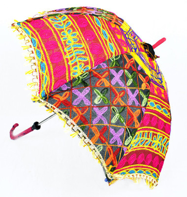 

Lal Haveli Hand Crafted Parasol Cotton Embroidery Work Summer Umbrella(Multicolor)