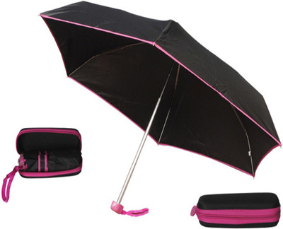 

Shopmania 5 Foldd Portable Black With Pink Lining With Case Umbrella(Black)