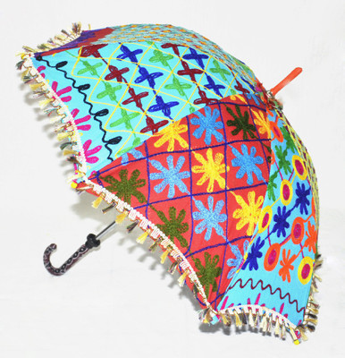 

Lal Haveli Ethnic Design Embroidery Work Foldable summer Umbrella(Multicolor)