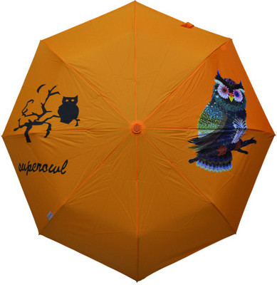 

Murano 3 fold auto open Orange color owl print Umbrella(Orange)