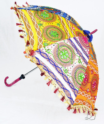 

Lal Haveli Vintage Hand Embroidered Parasol Rajasthani Cotton Sun Umbrella(Multicolor)