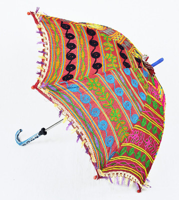 

Lal Haveli Rajasthani Embroidery work One Fold Cotton Sun Umbrella(Brown)