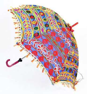 

Lal Haveli Indian Handmade Ethnic Fashionable Cotton Summer Umbrella(Blue)
