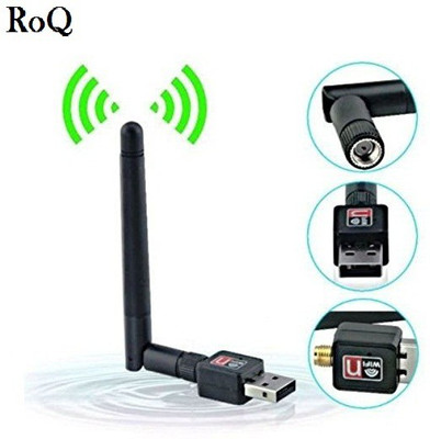 

ROQ Mini Wifi Usb Adapter With Antenna External Ethernet Dongle USB Adapter(Black)
