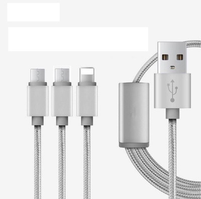 

BB4 3 in 1 Charging CABLE 8 pin Lightning + Micro USB sync and charger For iPhone and Android USB Adapter(Silver)