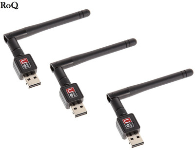 

ROQ Sets Of 3 Mini Wifi Usb Adapter With Antenna External Ethernet Dongle USB Adapter(Black)