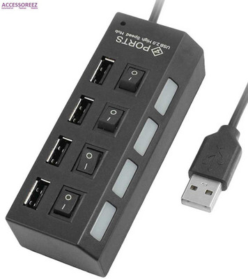 

ACCESSOREEZ 4 Port Usb 2.0 Hub with Individual Power on/off Switches High Speed USB Hub(Black)